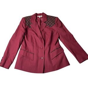 Lorianna Blazer Womens 12P Red Notch Lapel Collar‎ Single Breasted Blazer NEW